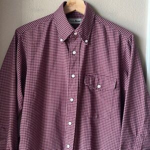 L.L. BEAN Mens Maroon Plaid Long Sleeve Button Down Shirt